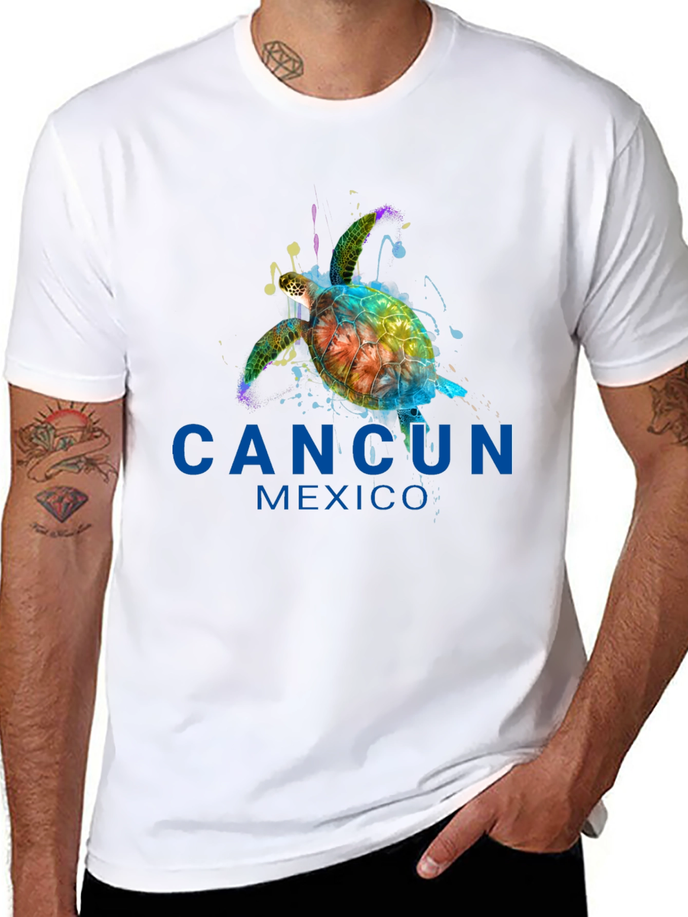 Cancun Mexico Turtle Graphic Tee - Black T-Shirt
