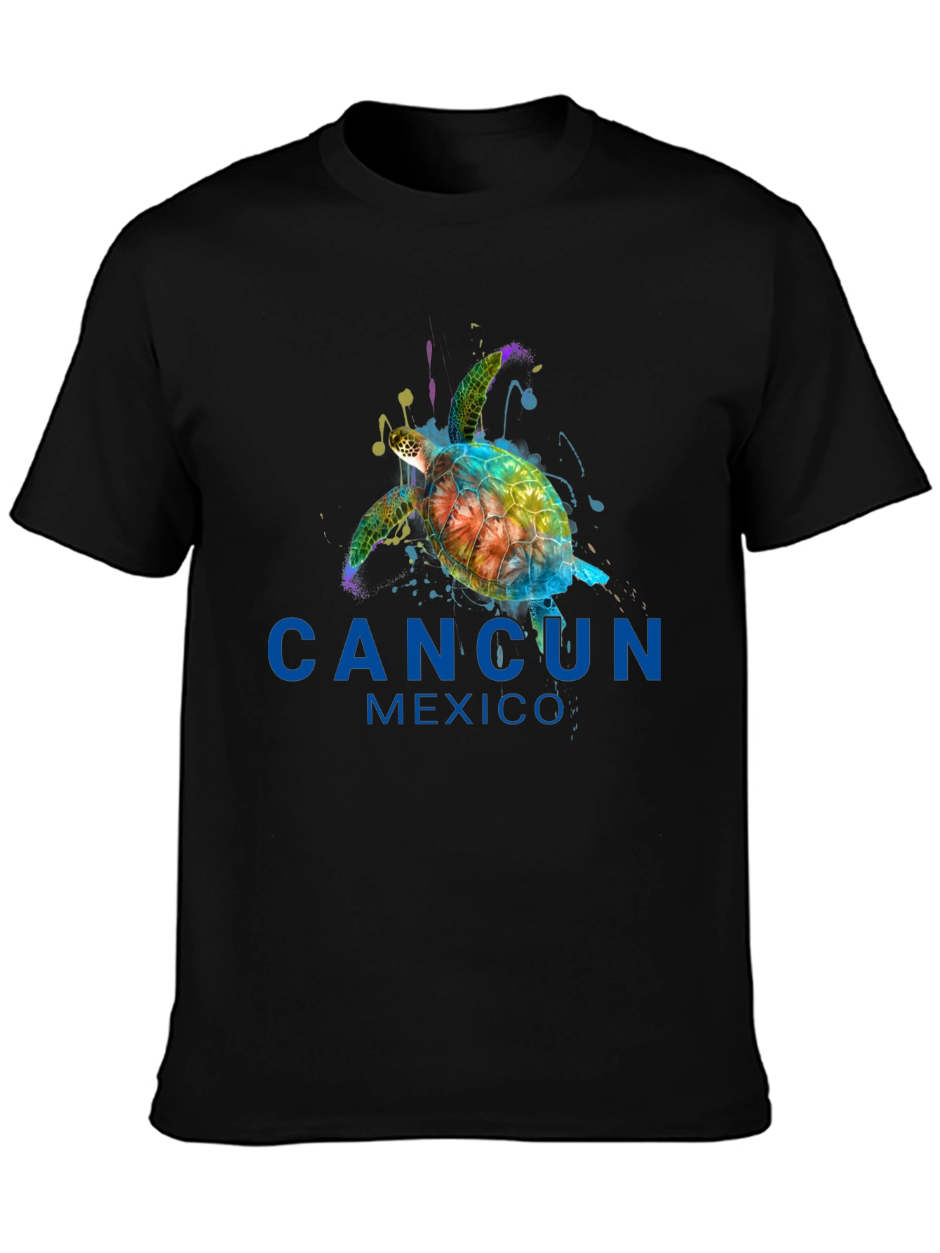 Cancun Mexico Turtle Graphic Tee - Black T-Shirt