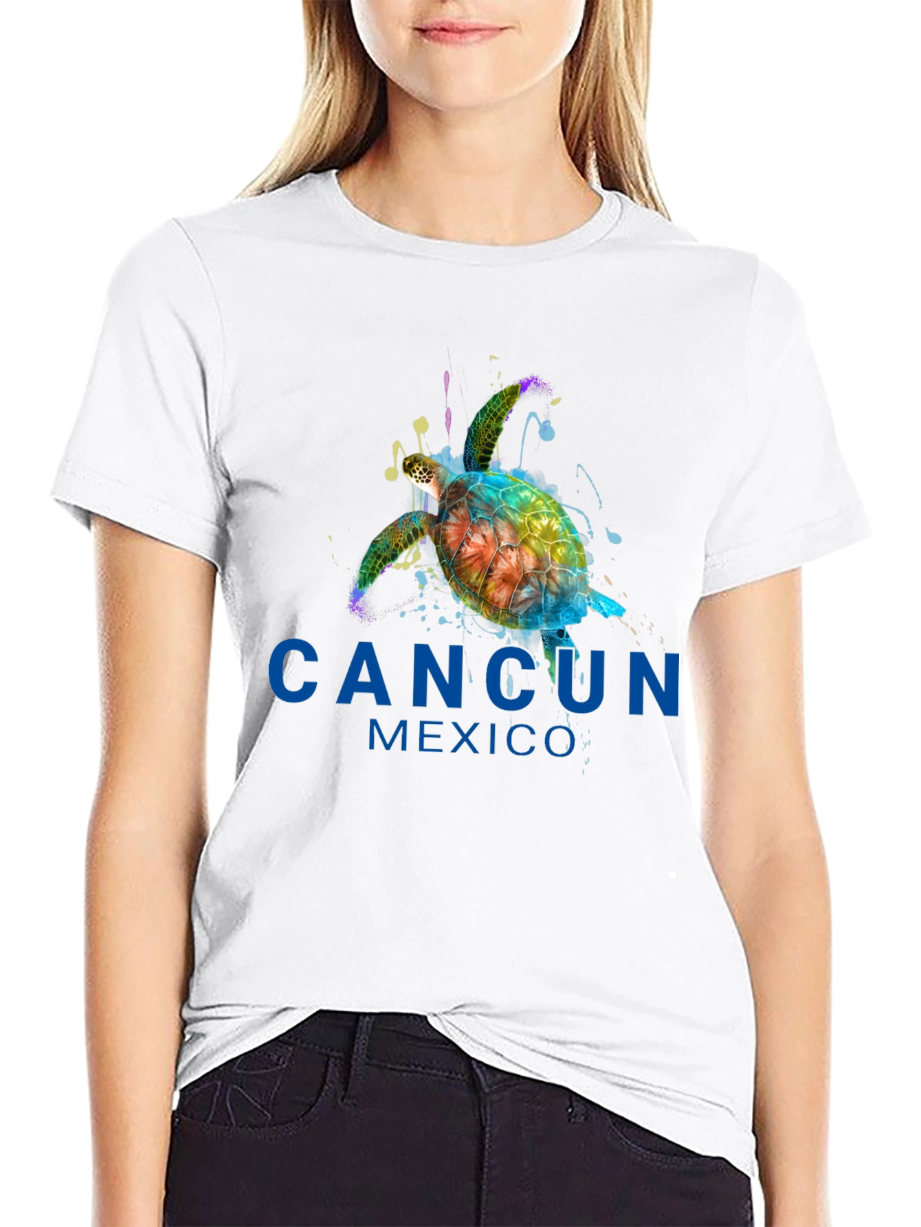 Cancun Mexico Turtle Graphic Tee - Black T-Shirt