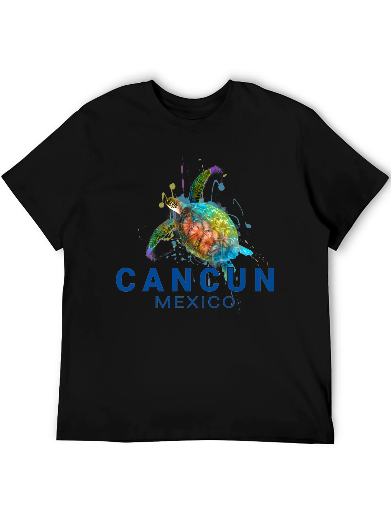 Cancun Mexico Turtle Graphic Tee - Black T-Shirt