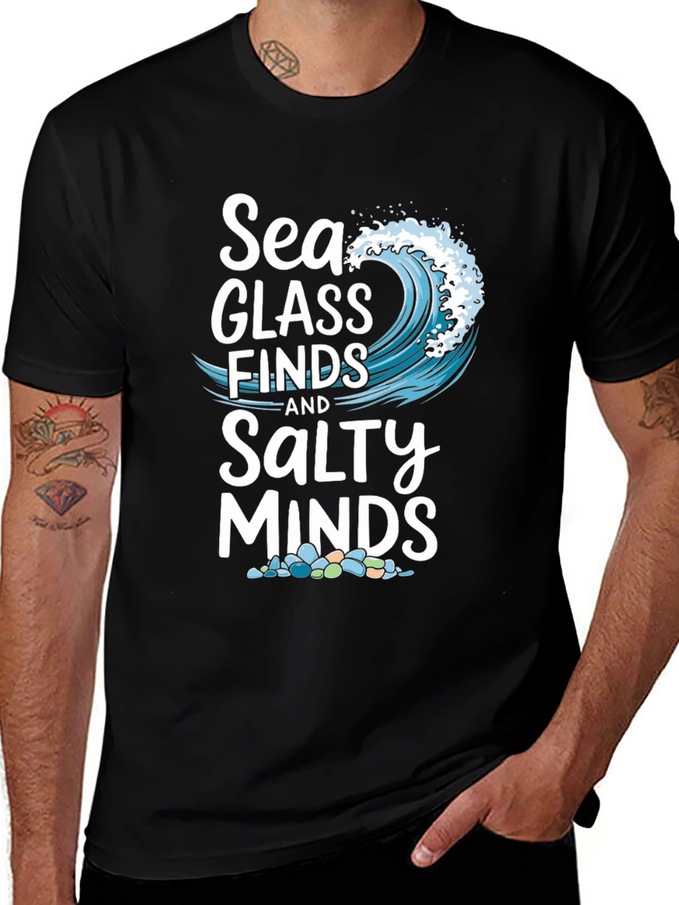 Sea Glass Finds & Salty Minds Black Graphic Tee