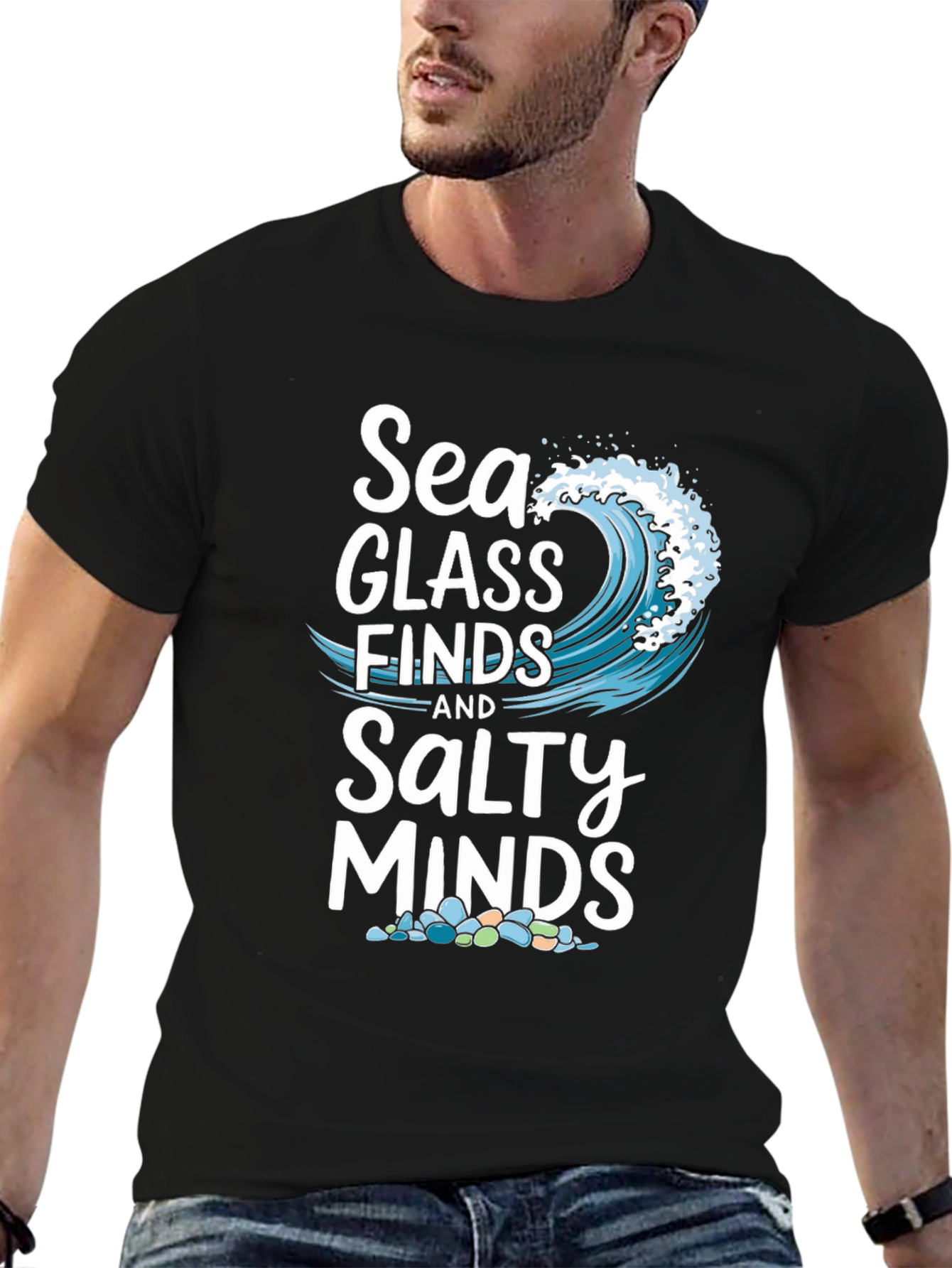 Sea Glass Finds & Salty Minds Black Graphic Tee