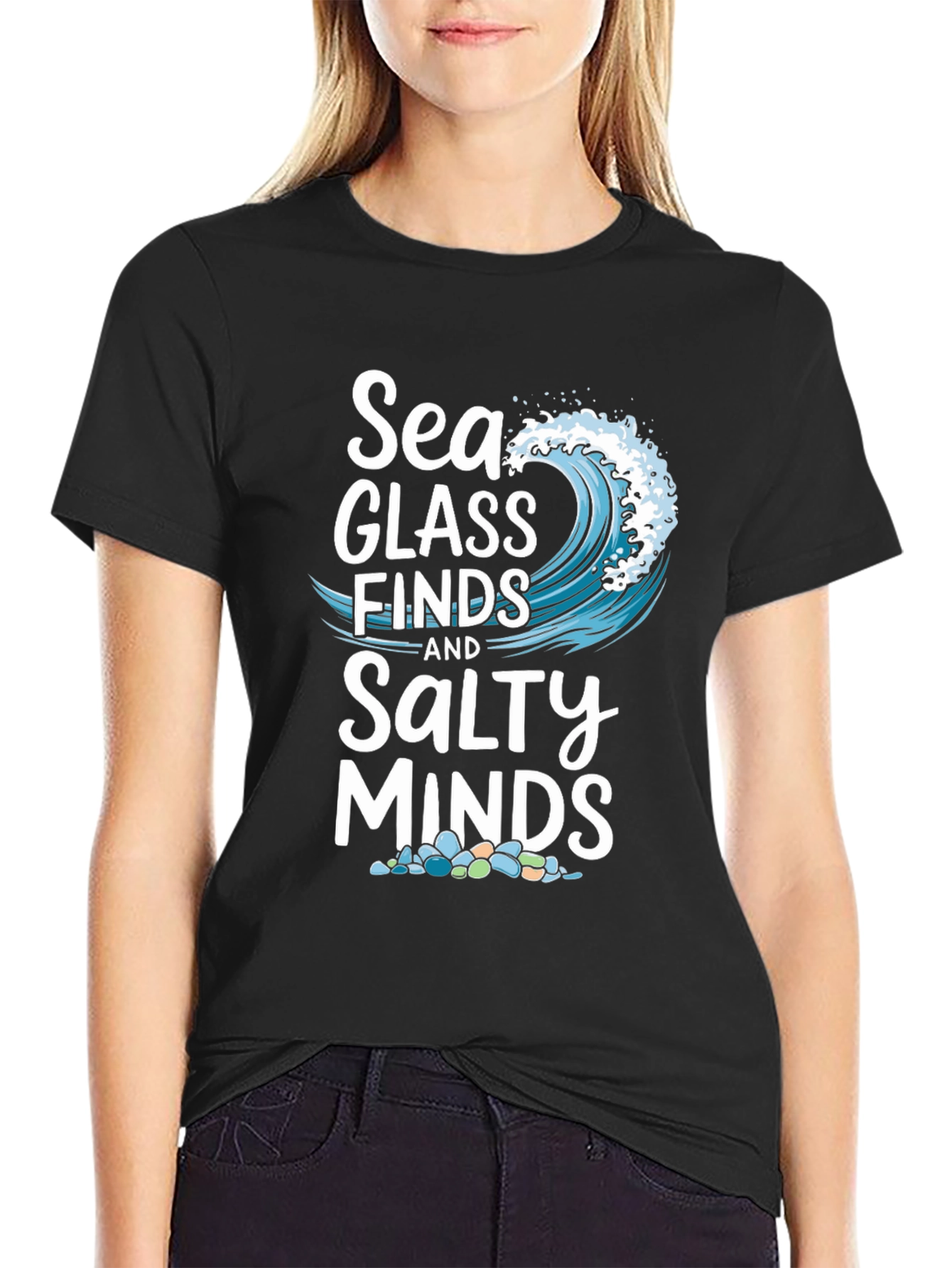 Sea Glass Finds & Salty Minds Black Graphic Tee