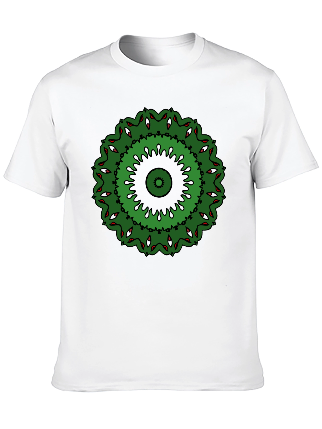 Green Mandala Design Black T-Shirt