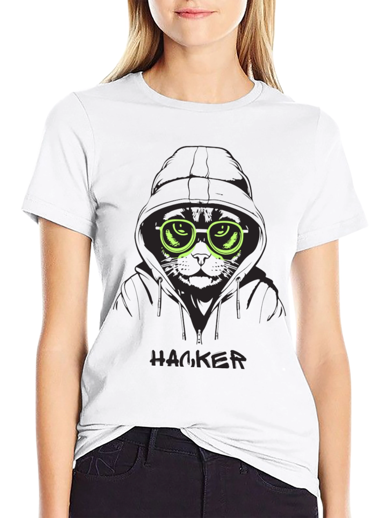 Hacker Cat Graphic Tee - Cool & Unique Design