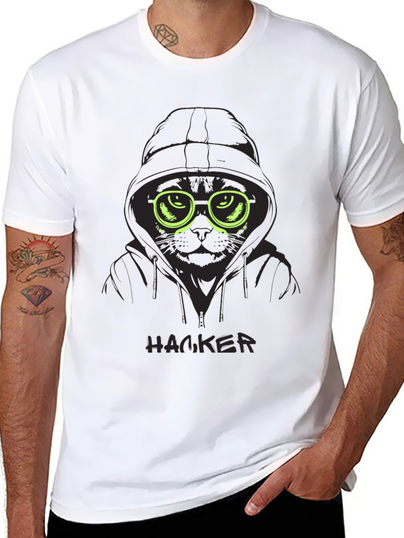 Hacker Cat Graphic Tee - Cool & Unique Design