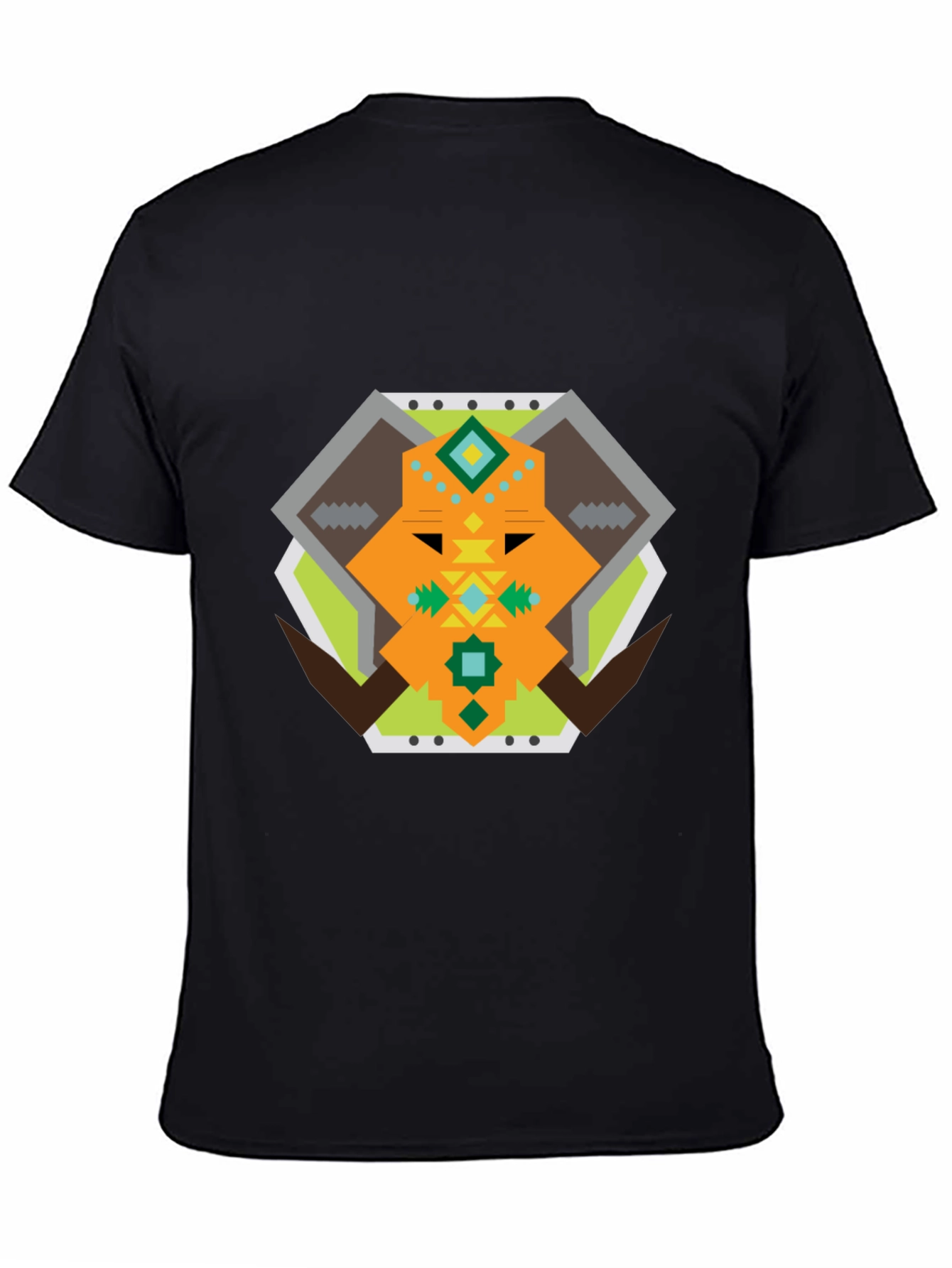 Geometric Bull Graphic Tee - Black Cotton T-Shirt