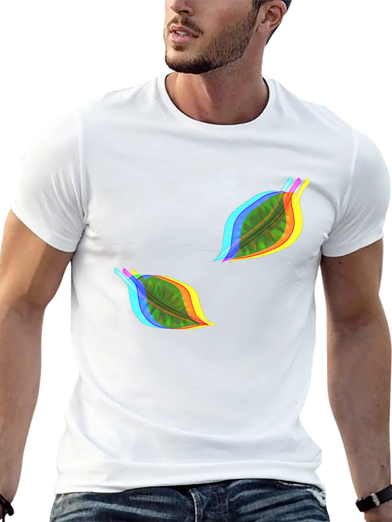 Vibrant Leaf Print Black T-Shirt