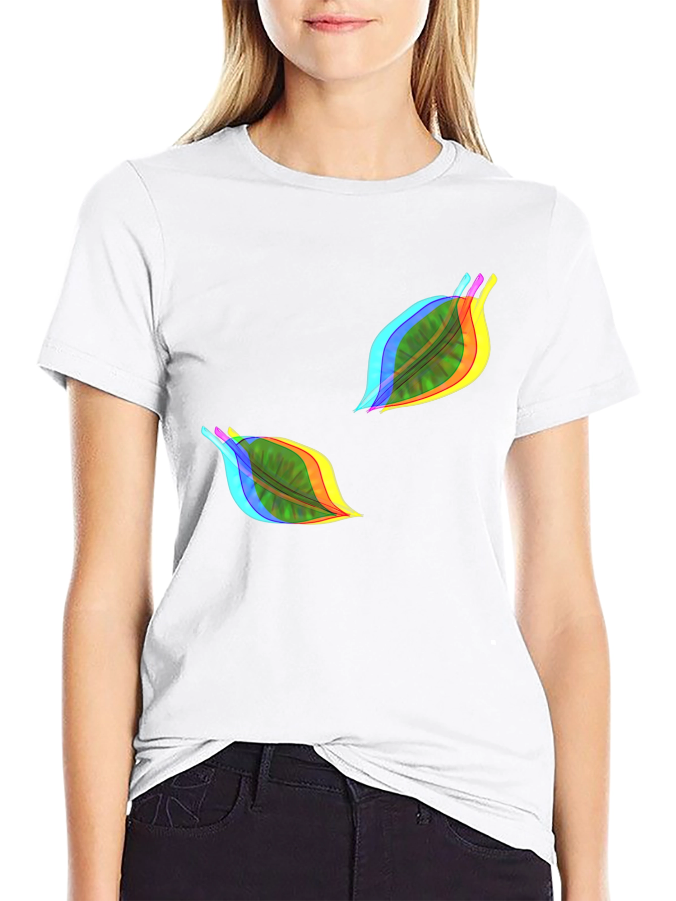 Vibrant Leaf Print Black T-Shirt