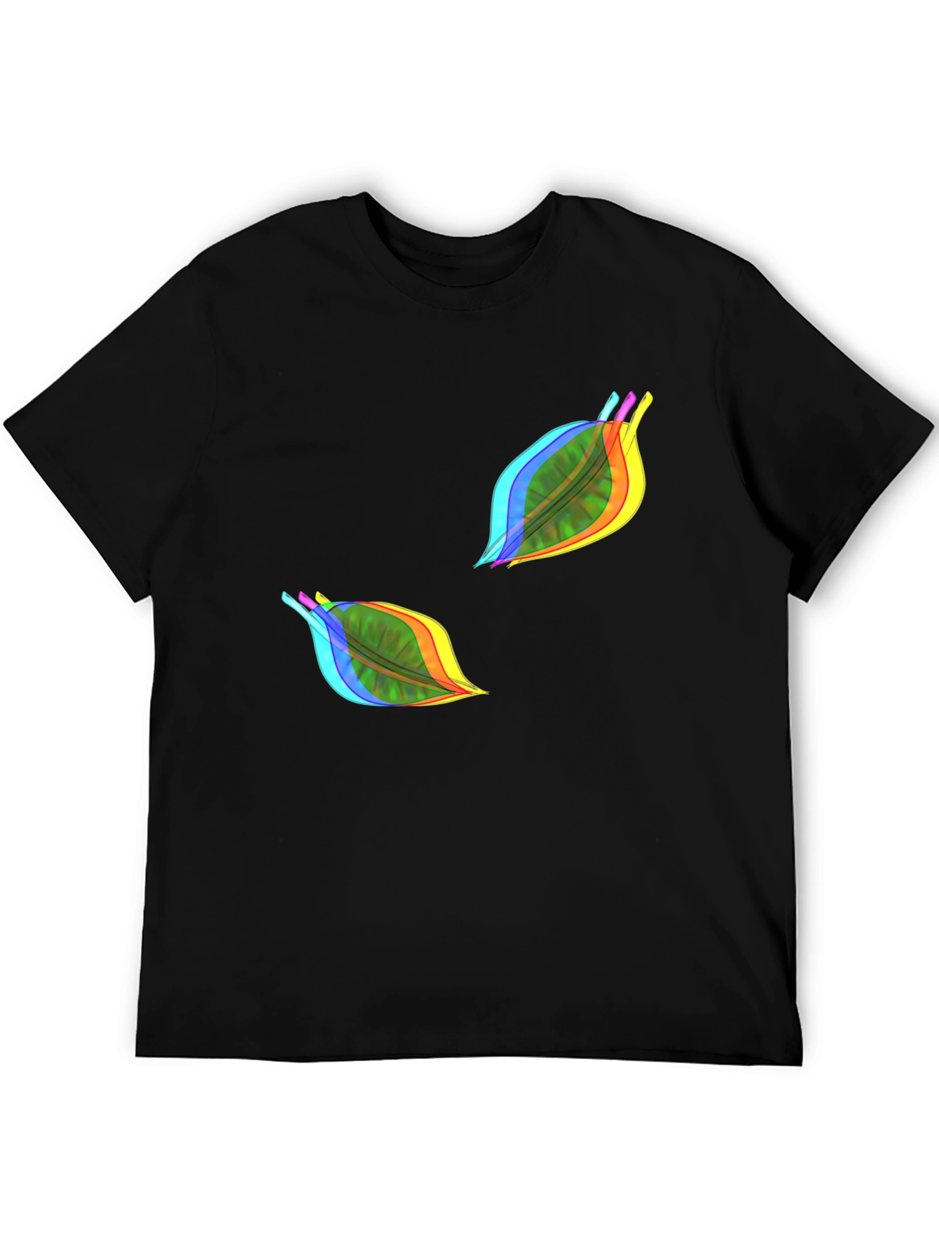 Vibrant Leaf Print Black T-Shirt