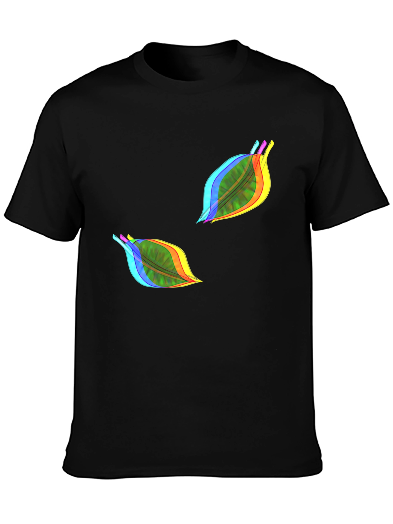 Vibrant Leaf Print Black T-Shirt