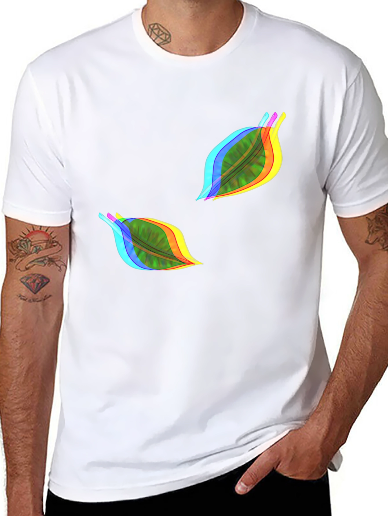 Vibrant Leaf Print Black T-Shirt