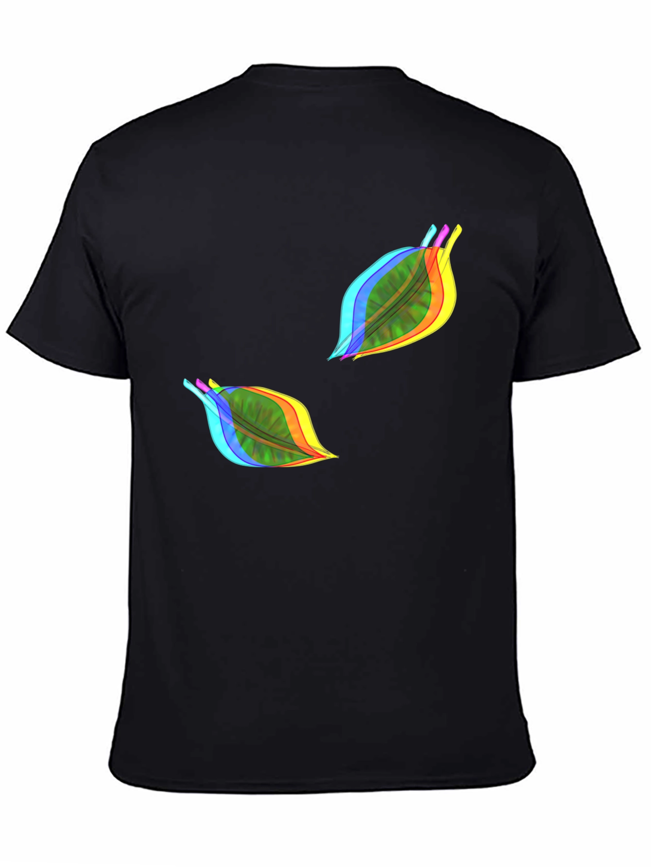 Vibrant Leaf Print Black T-Shirt