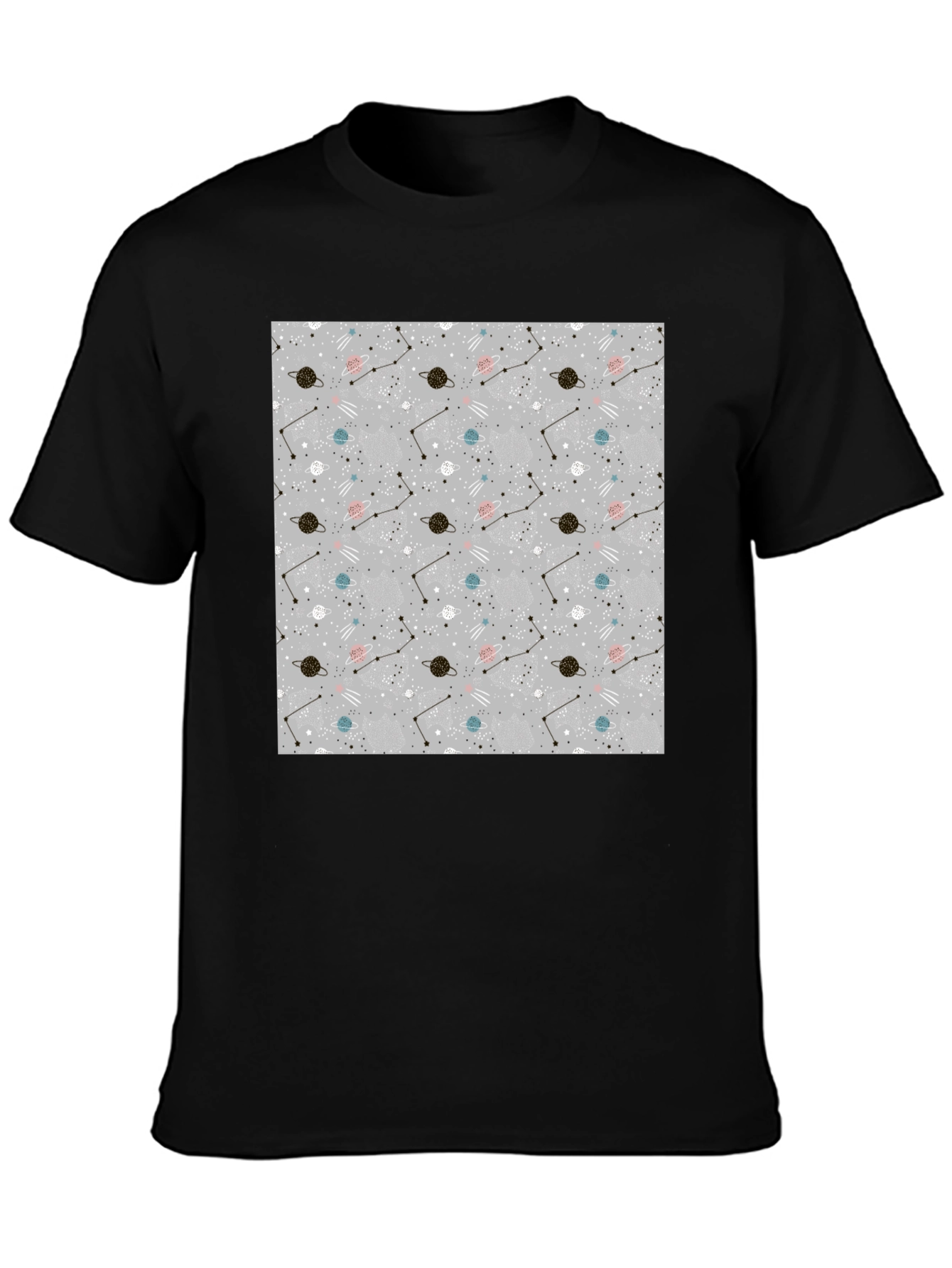 Space Pattern Black T-Shirt - Galaxy Design