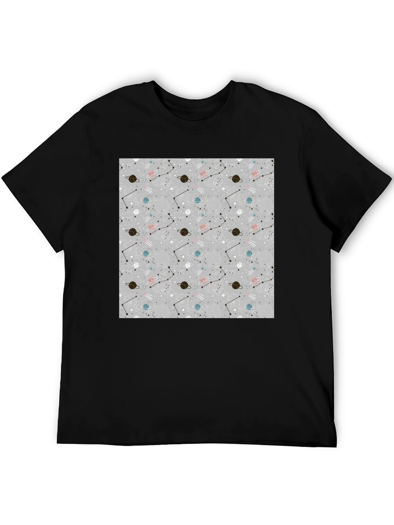 Space Pattern Black T-Shirt - Galaxy Design