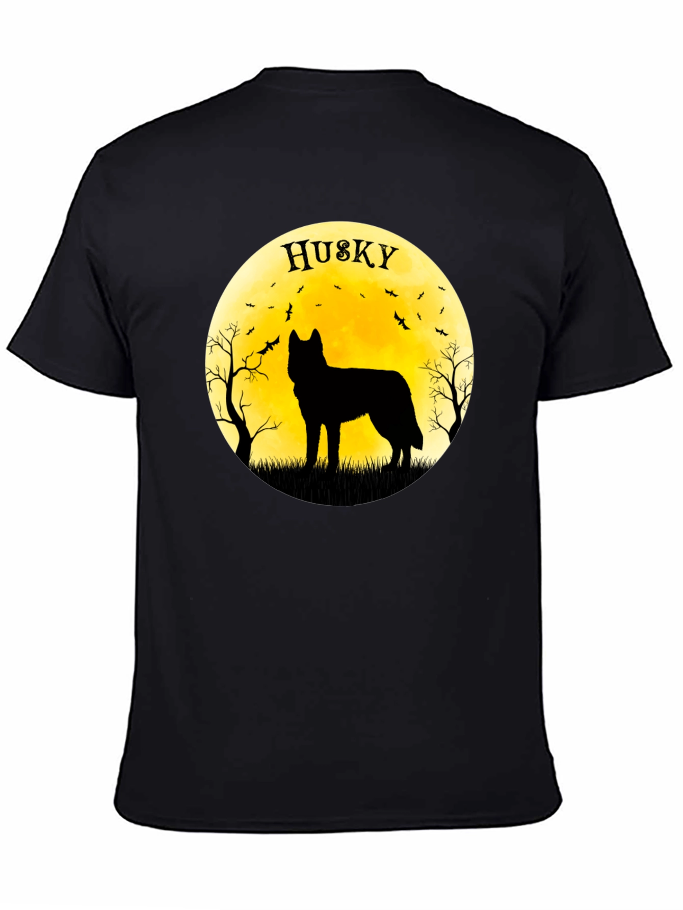 Husky Silhouette T-Shirt - Halloween Moon Design