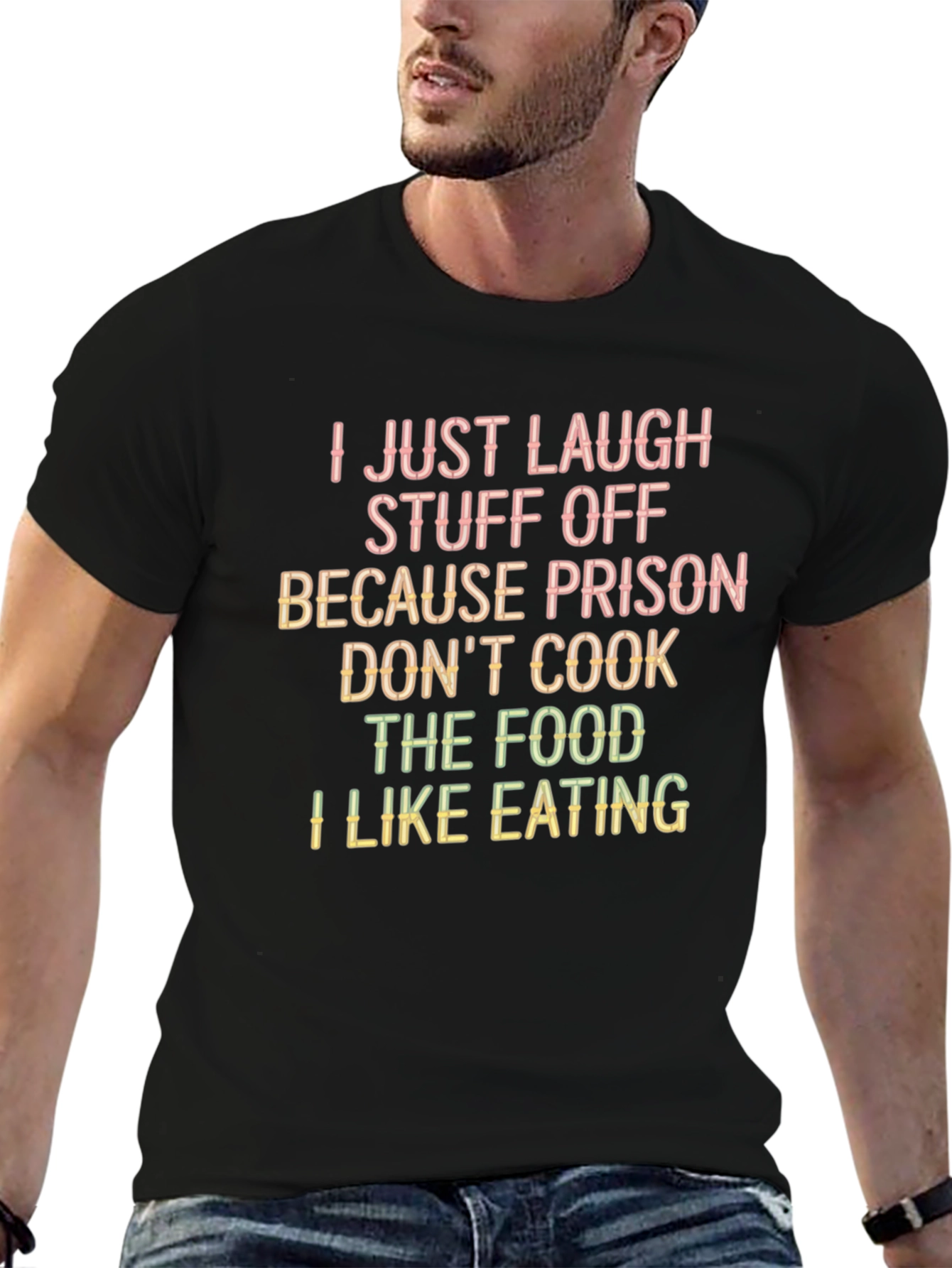 Funny Prison Food Graphic Tee - Black Casual T-Shirt