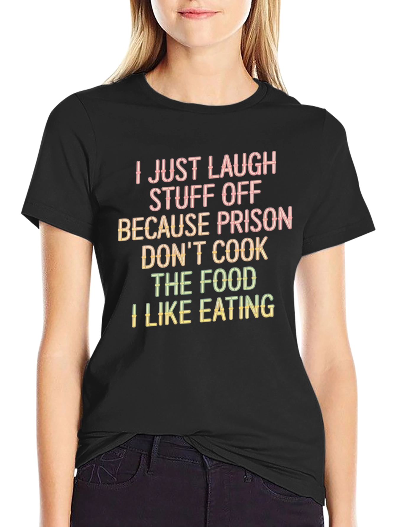Funny Prison Food Graphic Tee - Black Casual T-Shirt