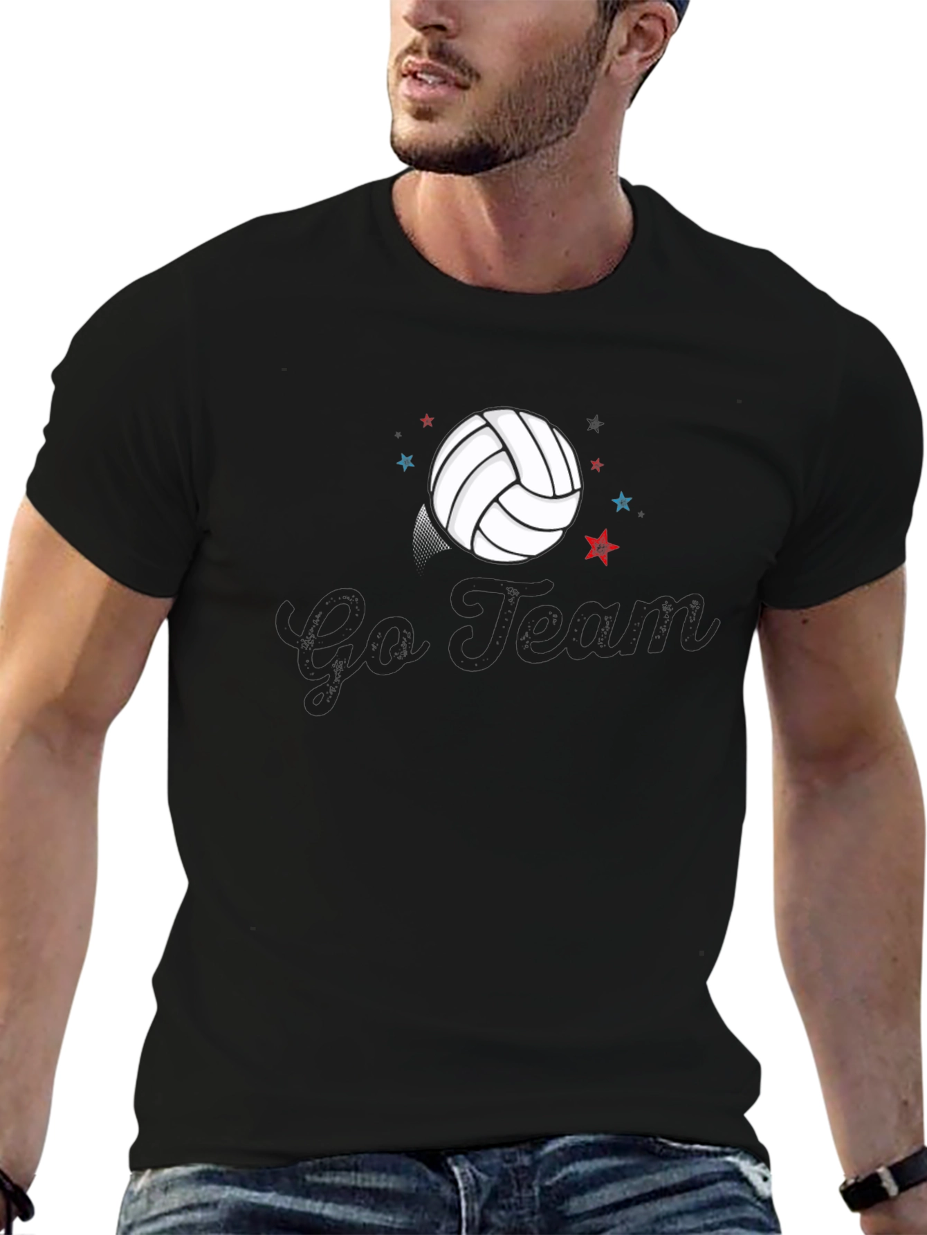 Go Team Volleyball Graphic Black T-Shirt