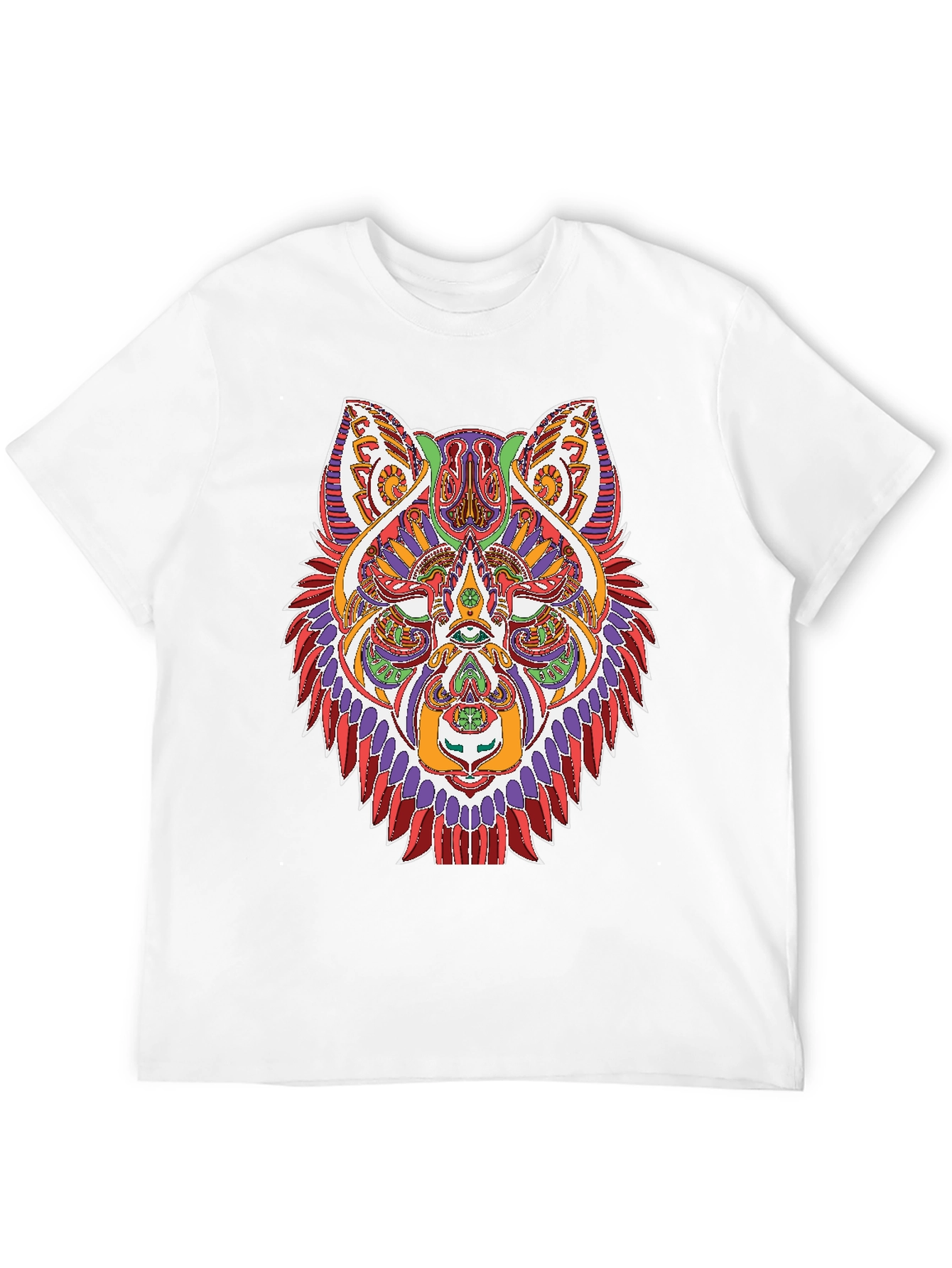 Geometric Wolf Graphic Print Black T-Shirt