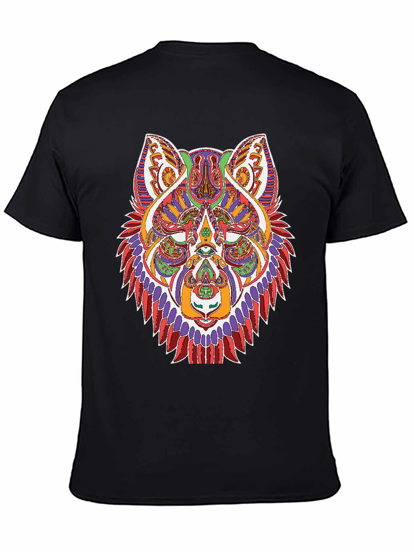 Geometric Wolf Graphic Print Black T-Shirt