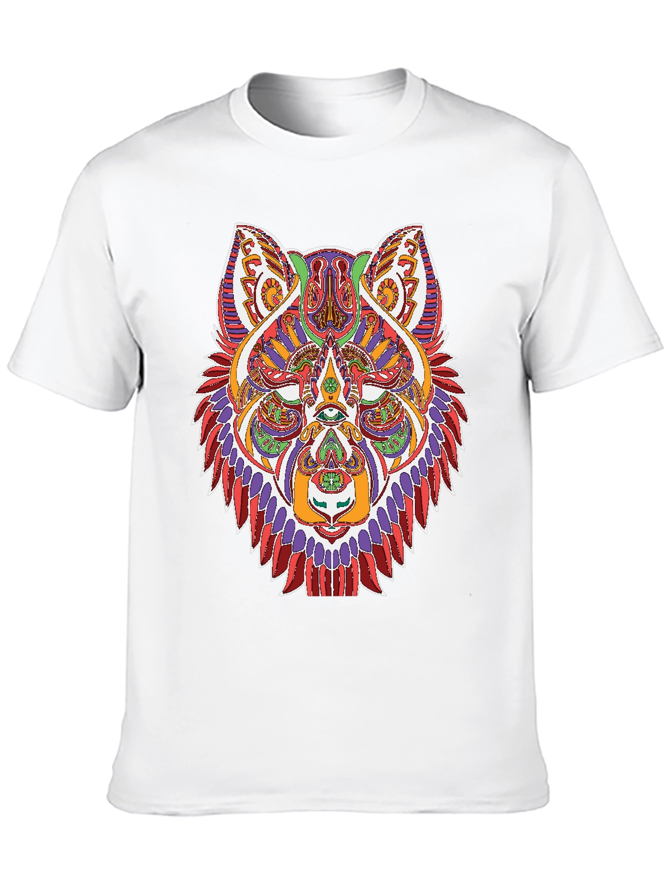 Geometric Wolf Graphic Print Black T-Shirt