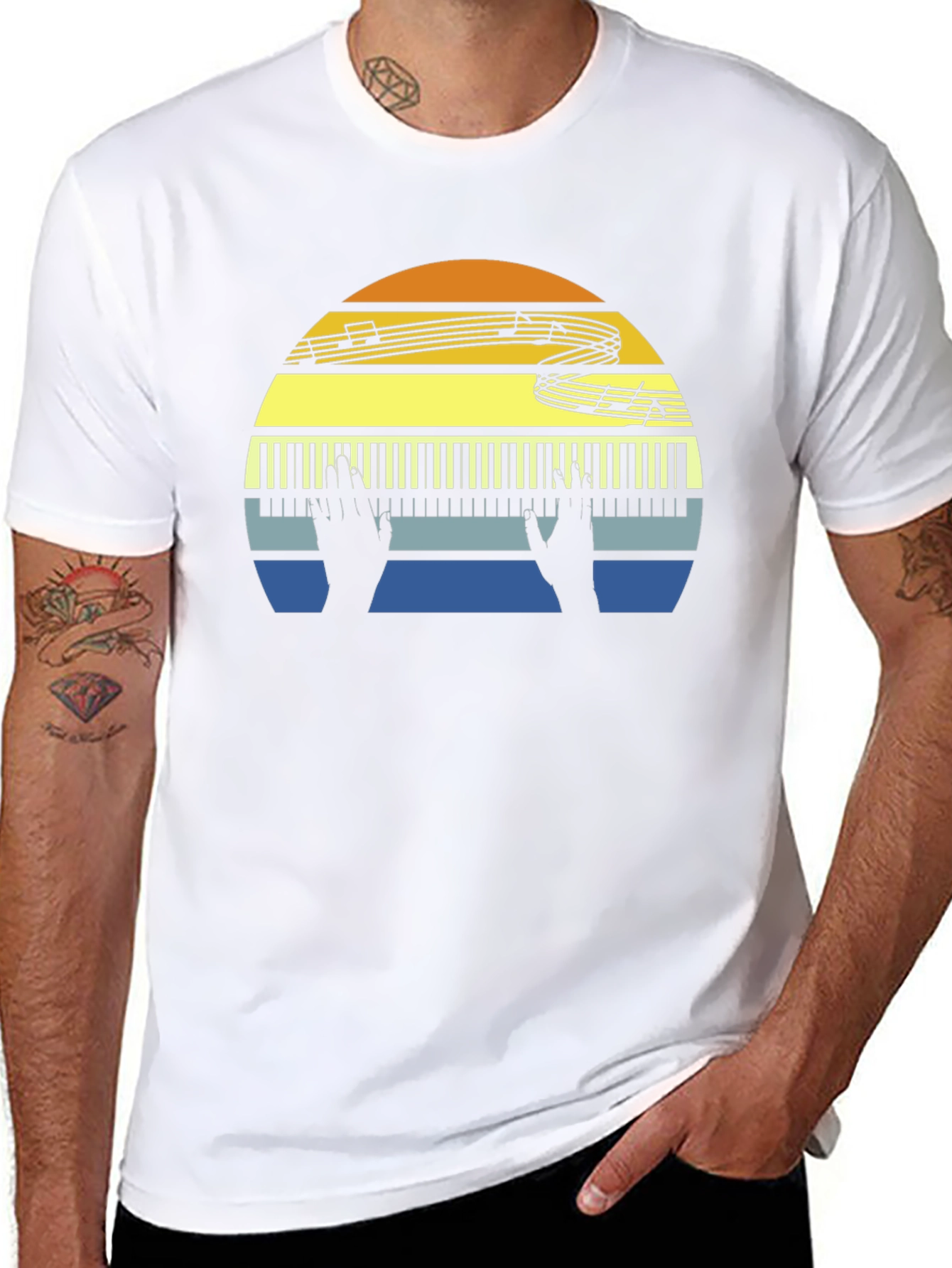 Retro Piano Sunset T-Shirt - Music Lover Tee