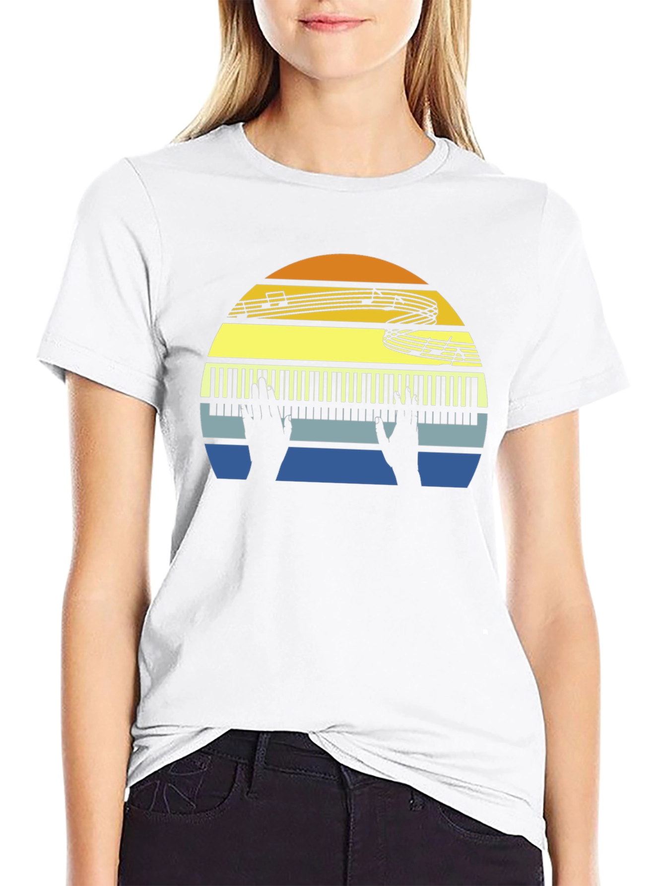 Retro Piano Sunset T-Shirt - Music Lover Tee