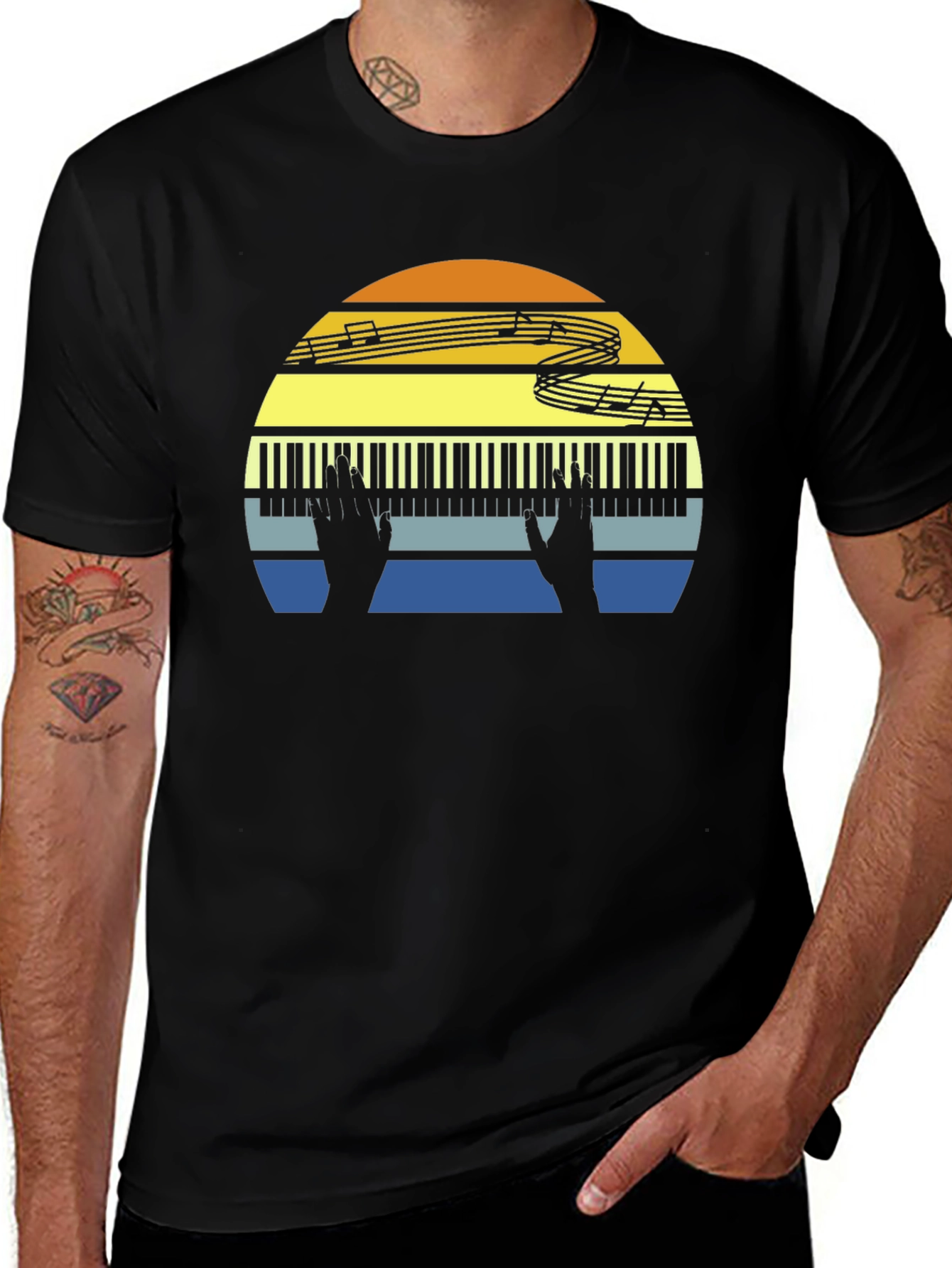 Retro Piano Sunset T-Shirt - Music Lover Tee