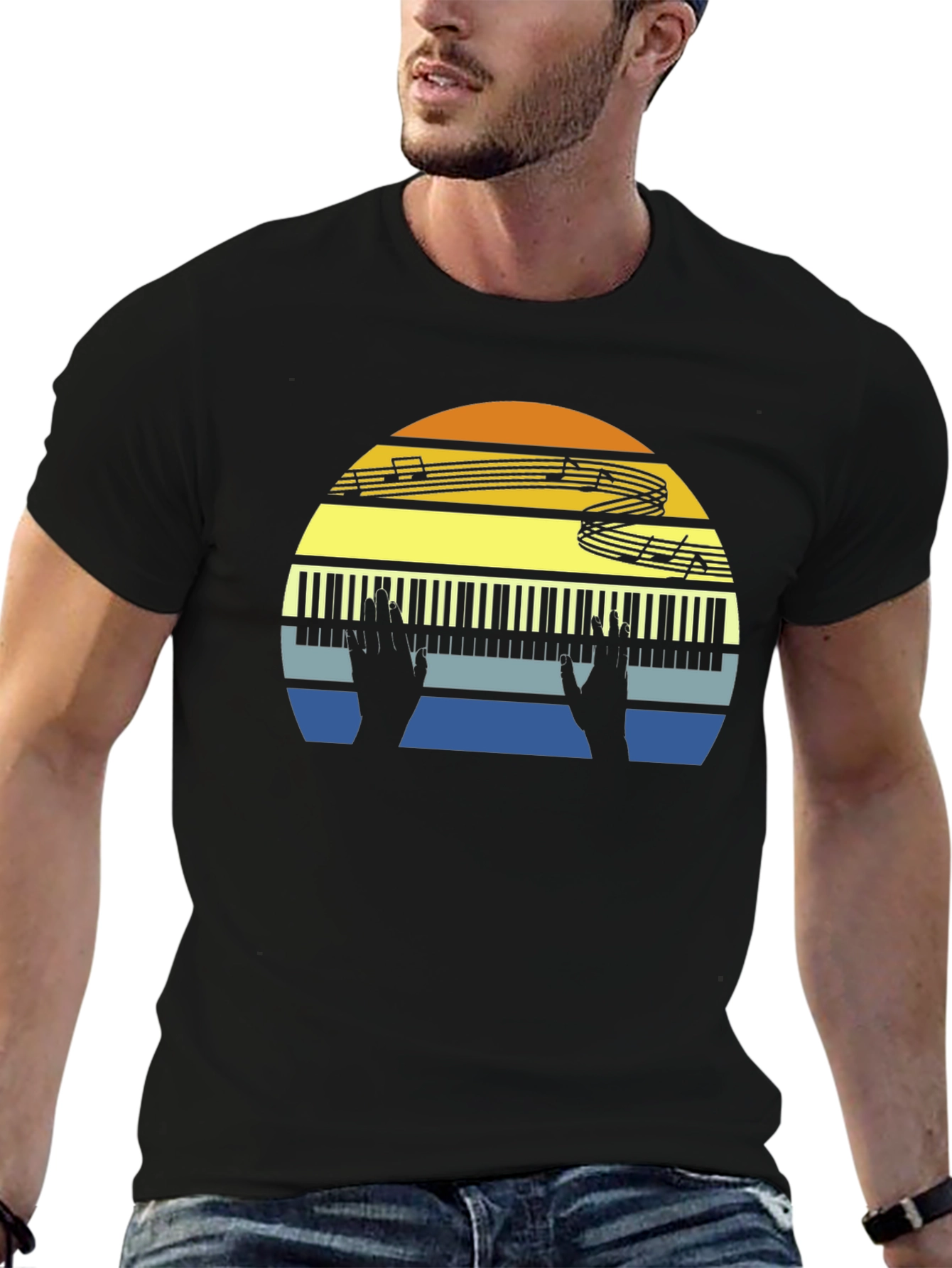Retro Piano Sunset T-Shirt - Music Lover Tee