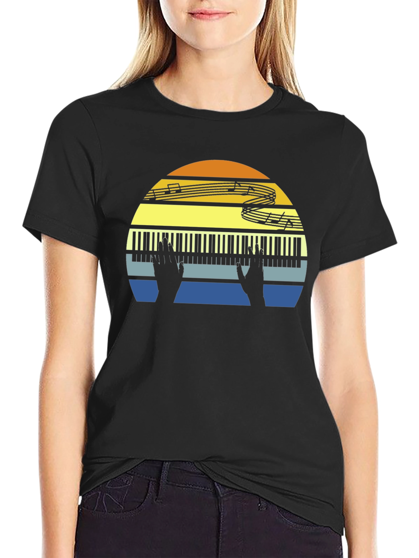 Retro Piano Sunset T-Shirt - Music Lover Tee