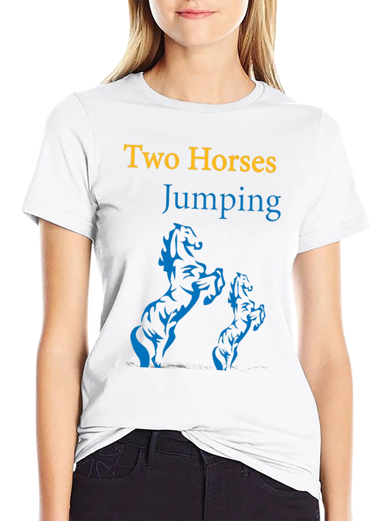 Two Horses Jumping Graphic Black T-Shirt