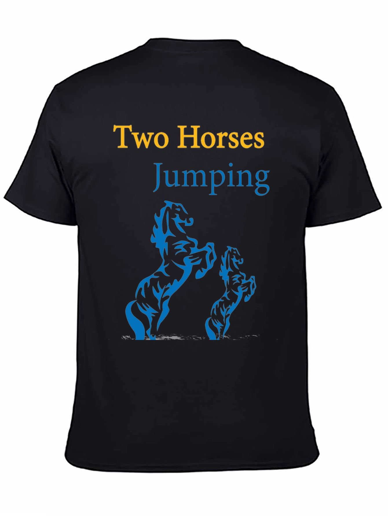Two Horses Jumping Graphic Black T-Shirt