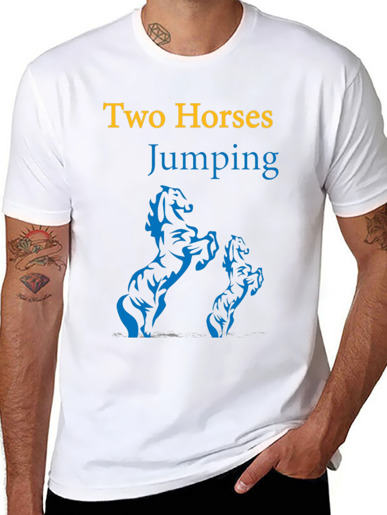 Two Horses Jumping Graphic Black T-Shirt