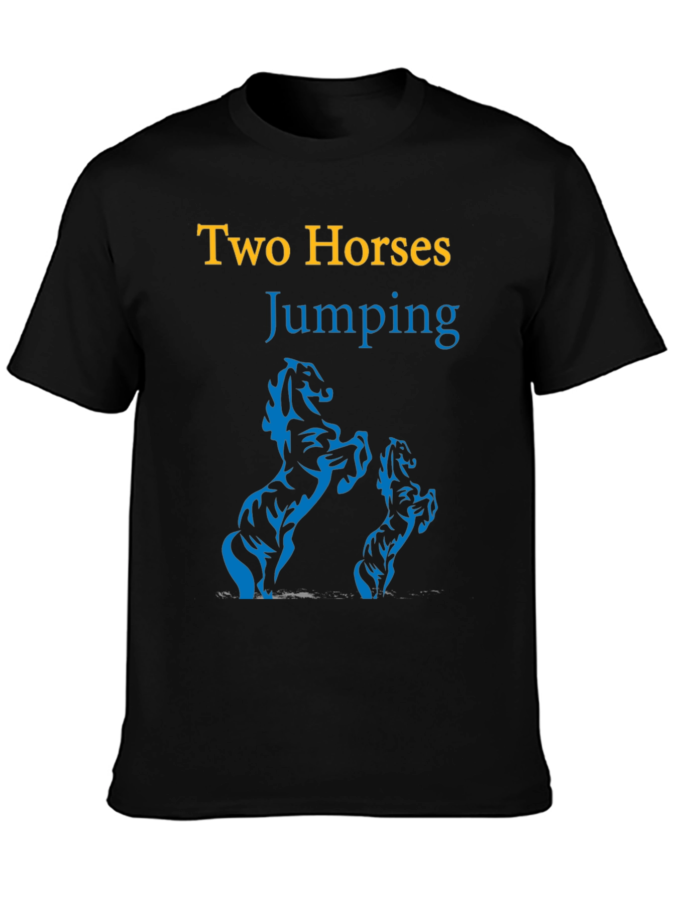 Two Horses Jumping Graphic Black T-Shirt