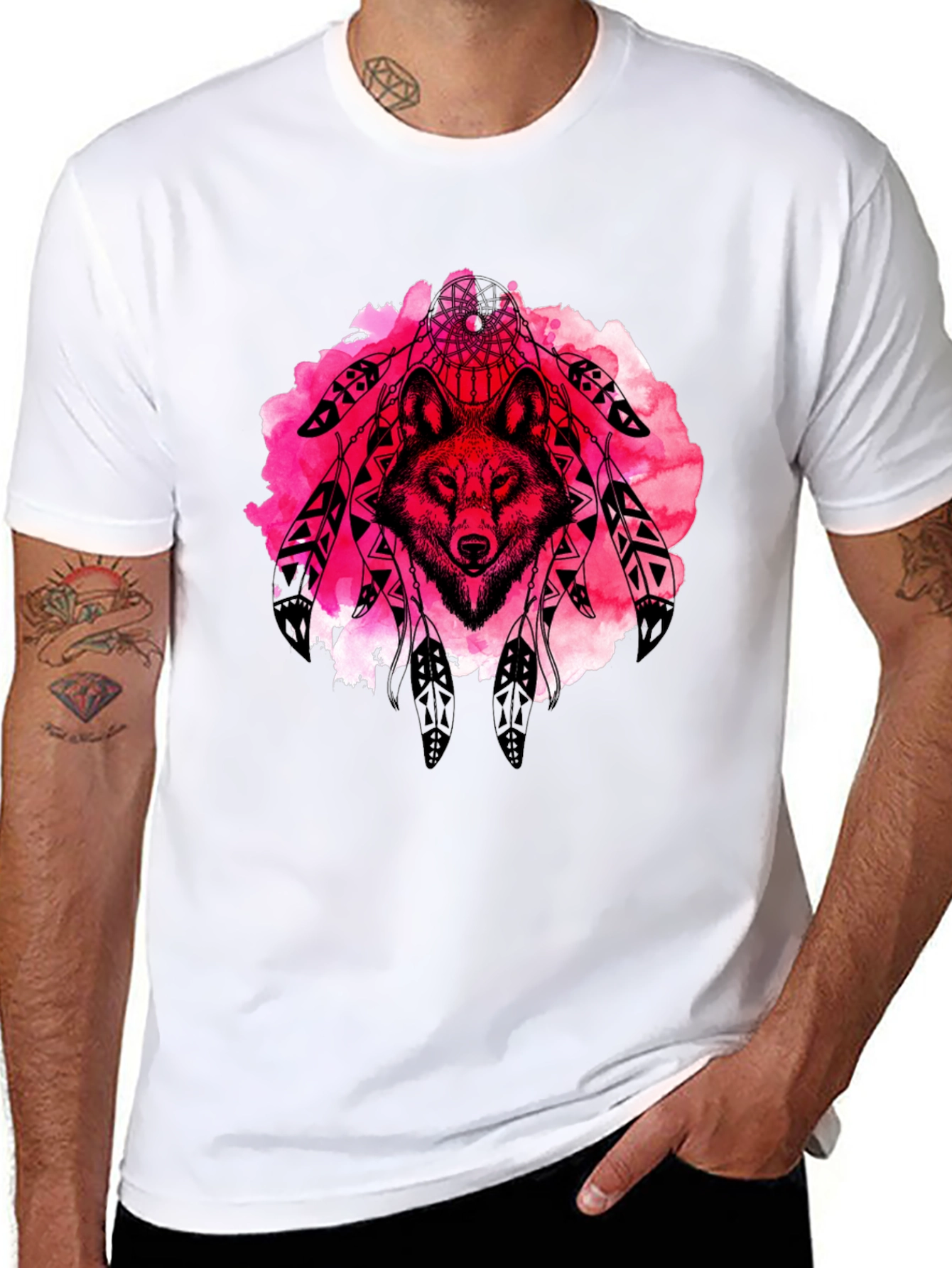 Wolf Dreamcatcher Graphic Tee - Black Cotton T-Shirt