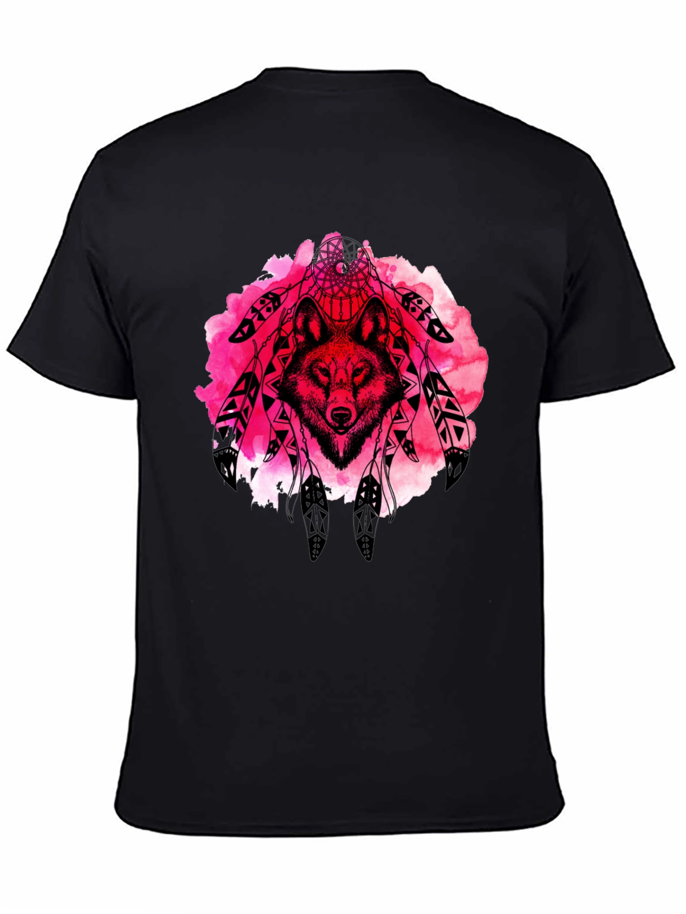 Wolf Dreamcatcher Graphic Tee - Black Cotton T-Shirt