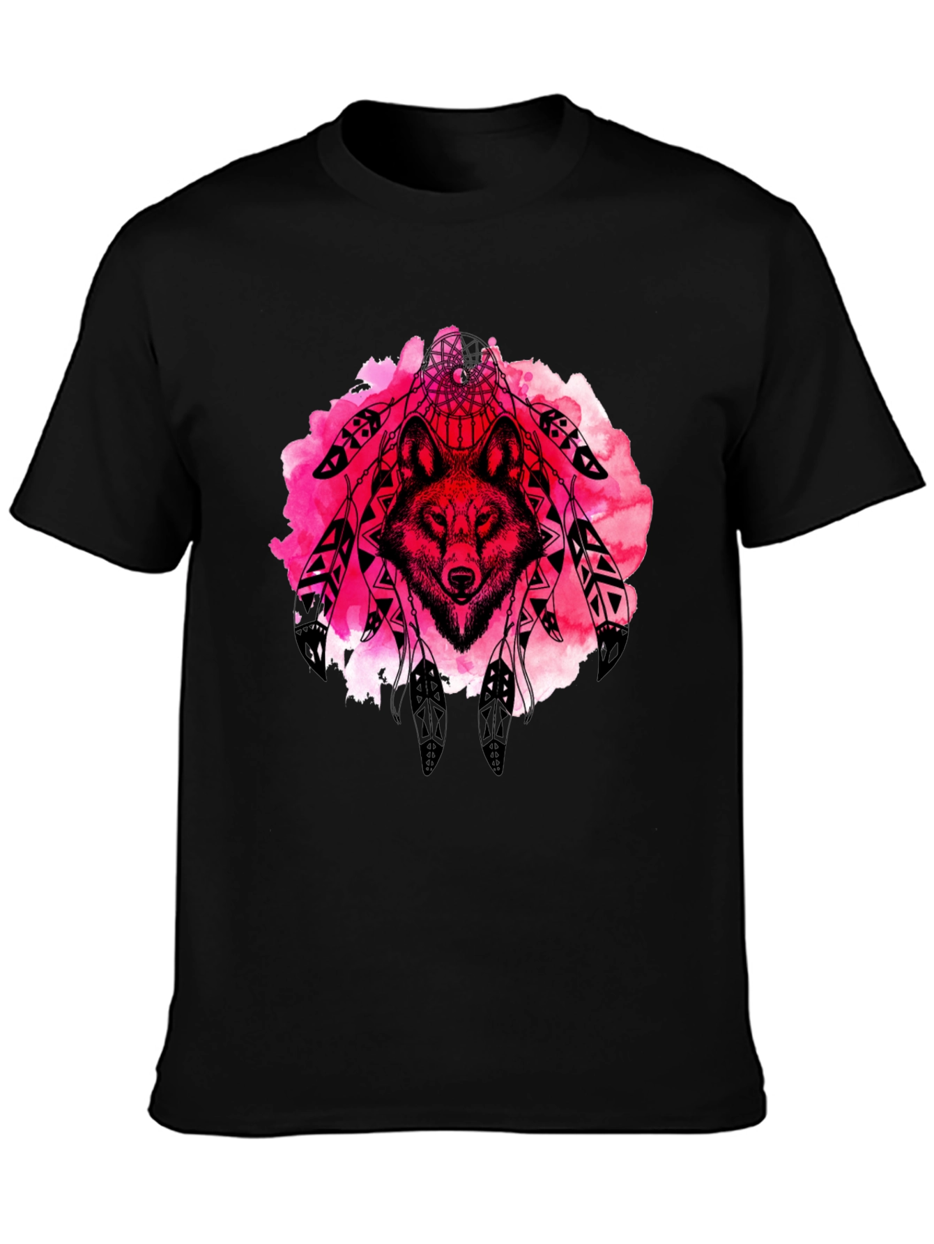 Wolf Dreamcatcher Graphic Tee - Black Cotton T-Shirt