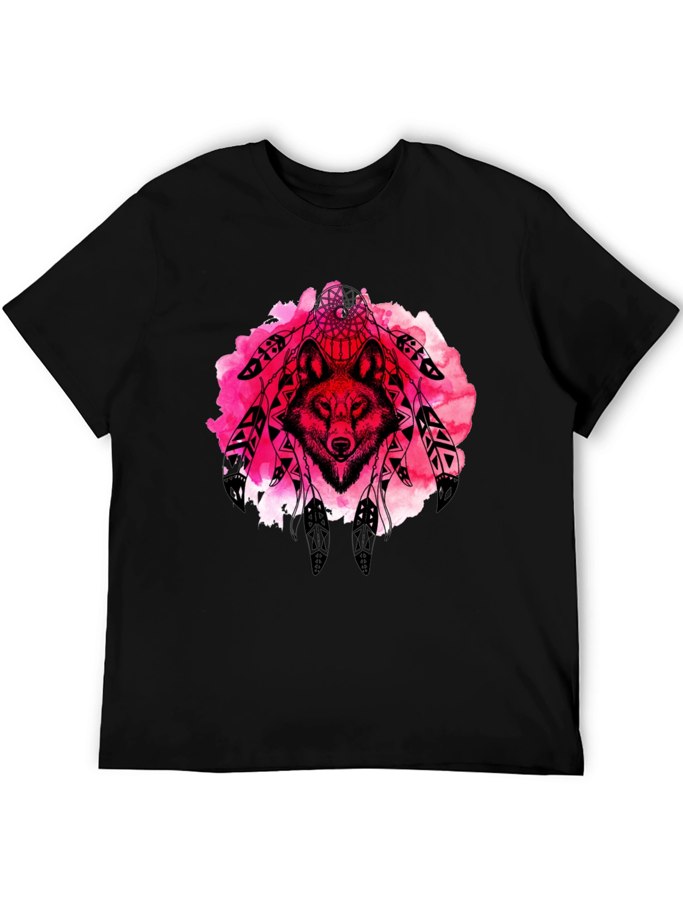 Wolf Dreamcatcher Graphic Tee - Black Cotton T-Shirt