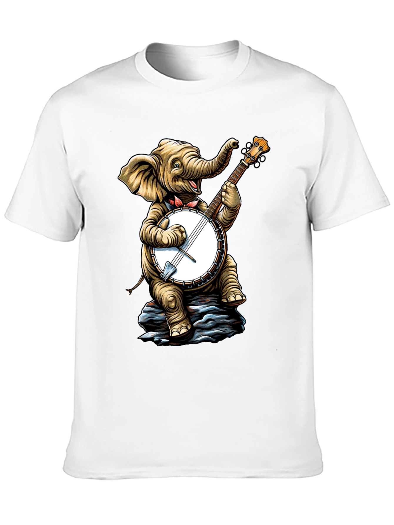 Elephant Banjo Player Graphic Tee - Black