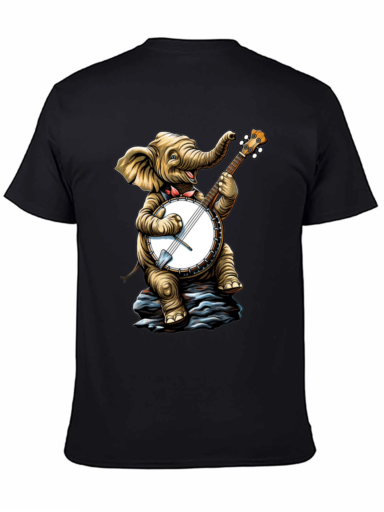 Elephant Banjo Player Graphic Tee - Black