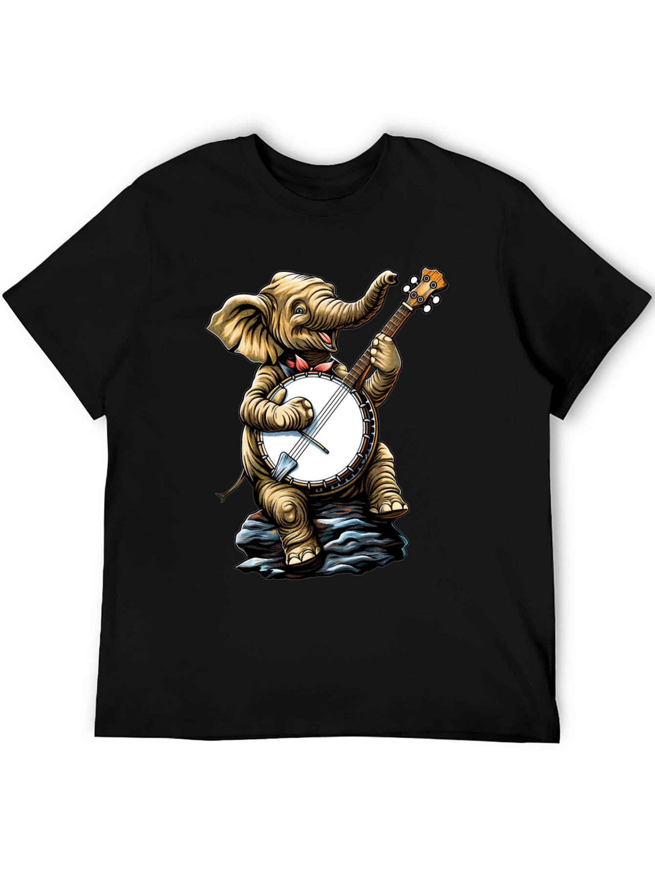 Elephant Banjo Player Graphic Tee - Black