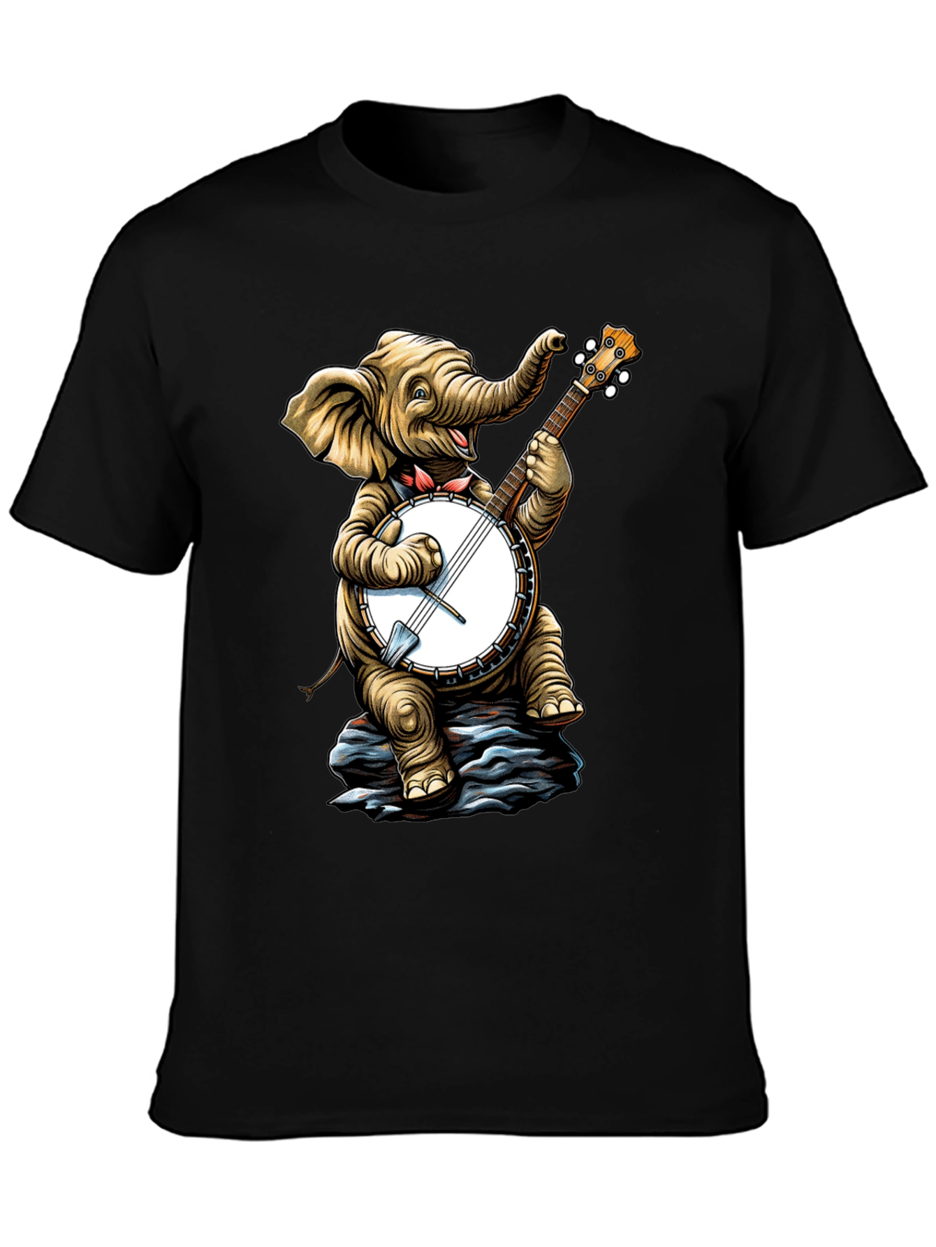 Elephant Banjo Player Graphic Tee - Black