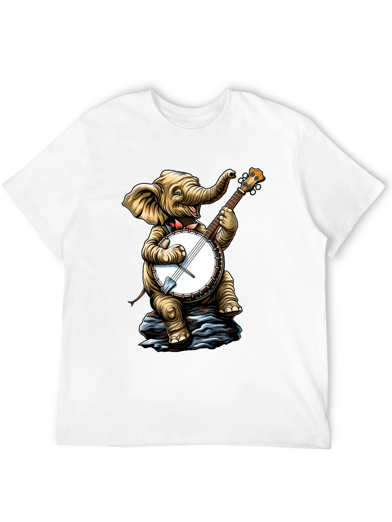 Elephant Banjo Player Graphic Tee - Black