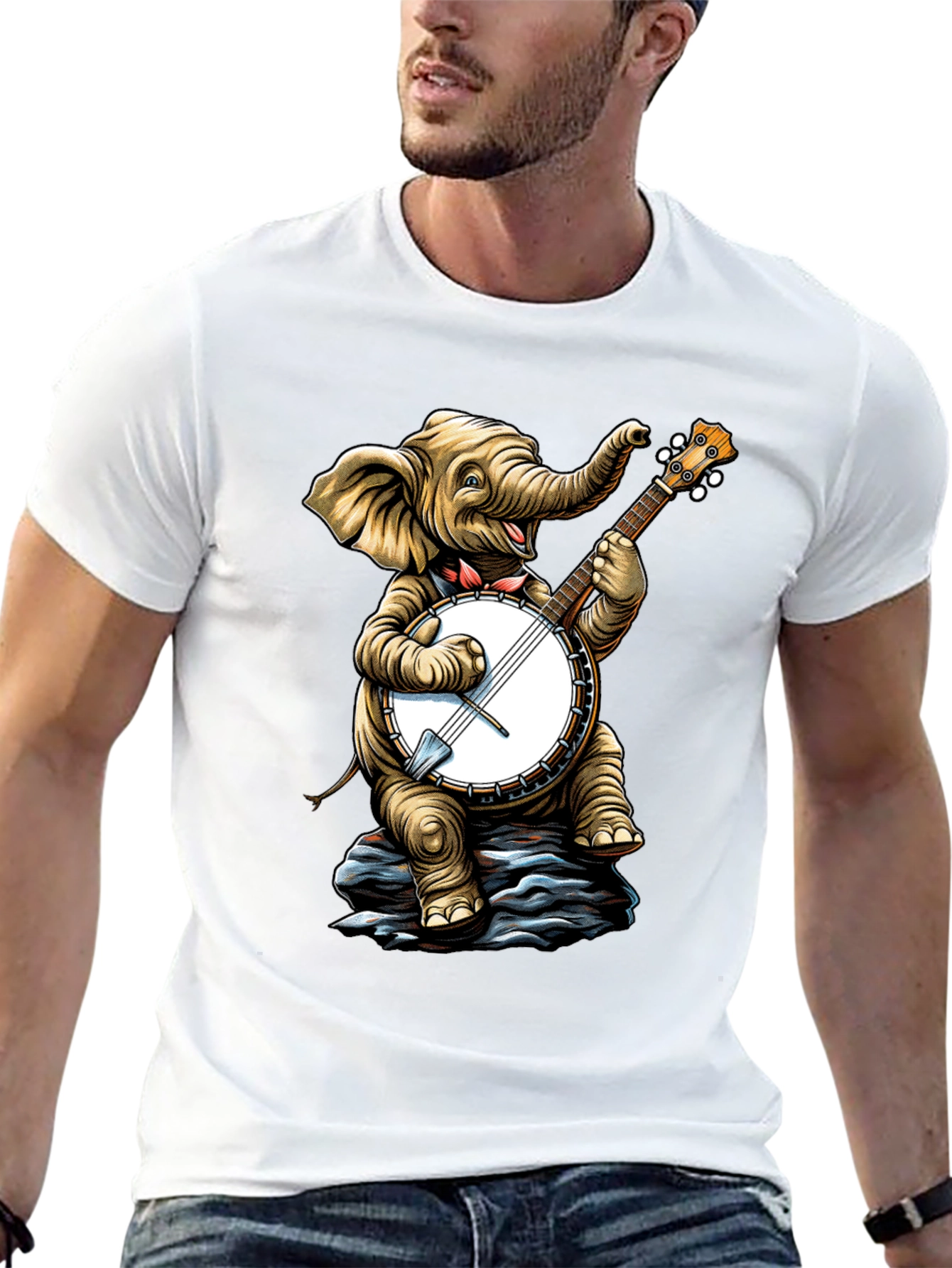 Elephant Banjo Player Graphic Tee - Black