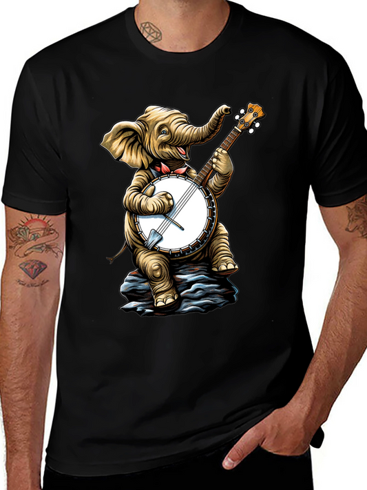 Elephant Banjo Player Graphic Tee - Black
