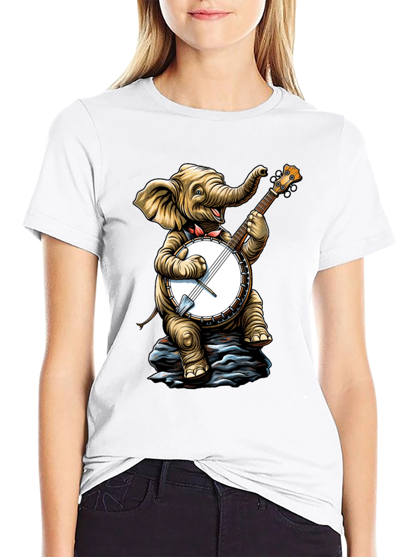 Elephant Banjo Player Graphic Tee - Black
