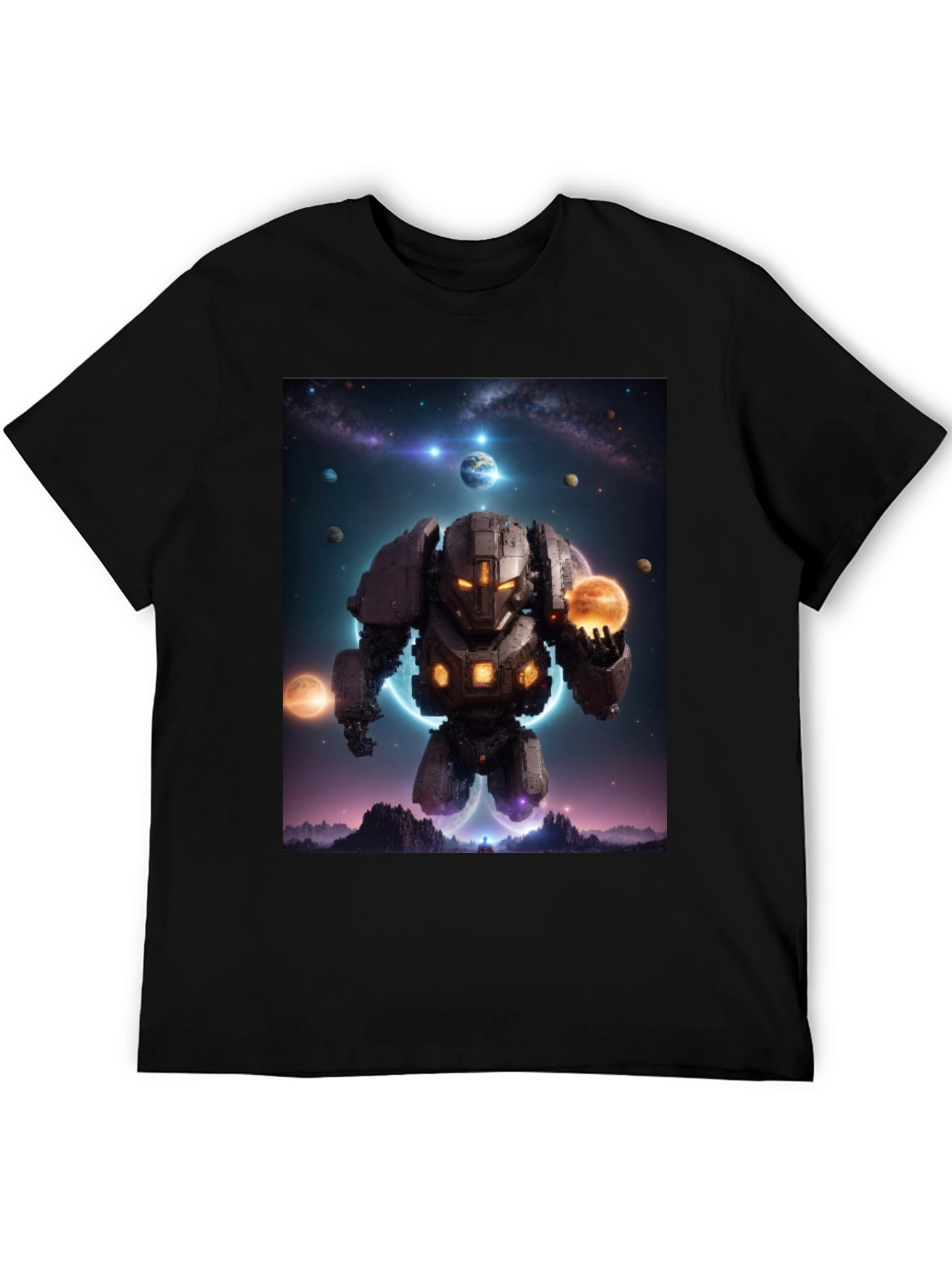 Astral Robot Graphic Tee - Galactic Guardian Shirt