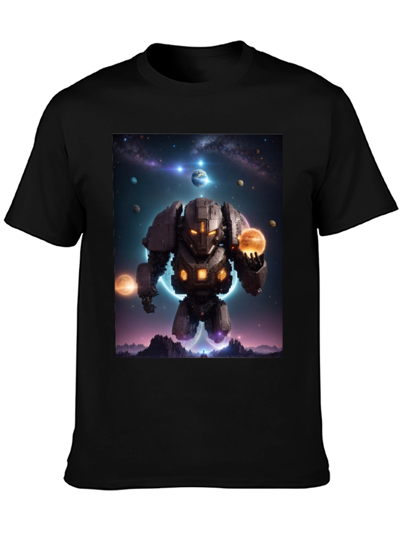 Astral Robot Graphic Tee - Galactic Guardian Shirt