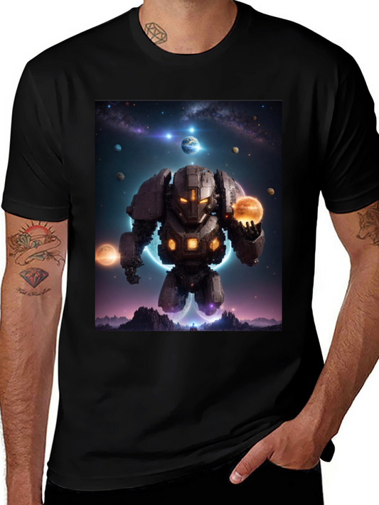 Astral Robot Graphic Tee - Galactic Guardian Shirt